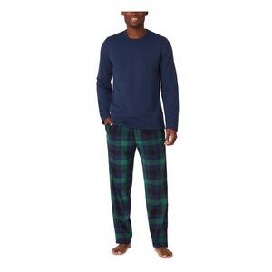 Cuddl Duds Men's Navy/Green Checkered Bottom Cozy Classic Pajamas Set Size M